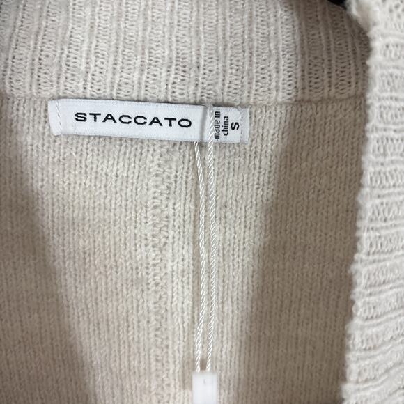 Staccato Sweater Oatmeal Beige Brown Contrast Stitching Seams Small Fall - Picture 3 of 8